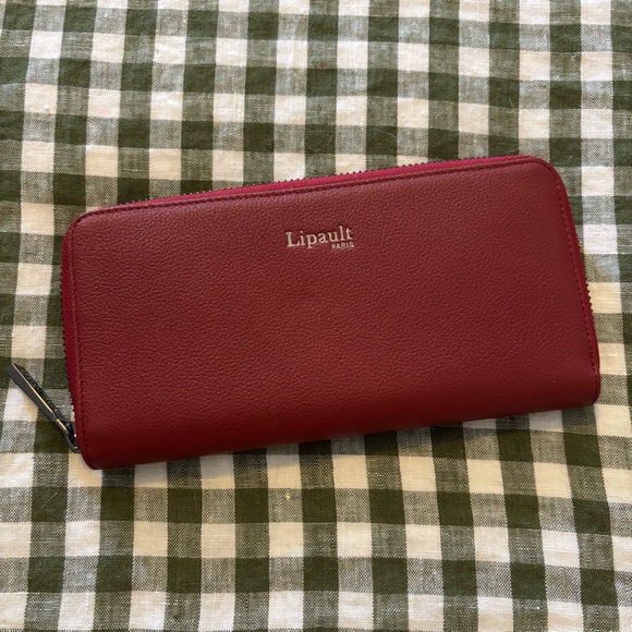 Lipault Handbags - Lipault Paris Genuine Leather Red Zipper Wallet NWOT
